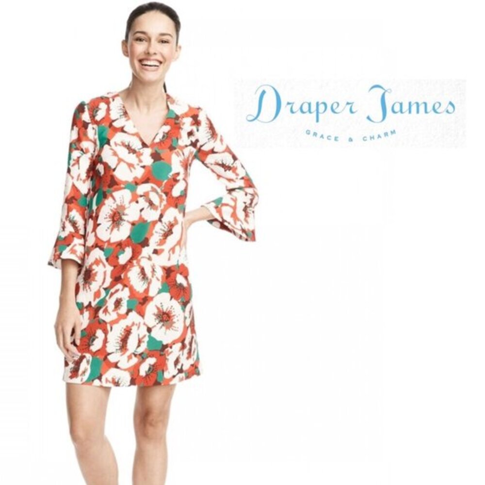 Draper James 2 Bell Sleeve Dress XS Floral Long Sleeve Mini Amaryllis Red Pink